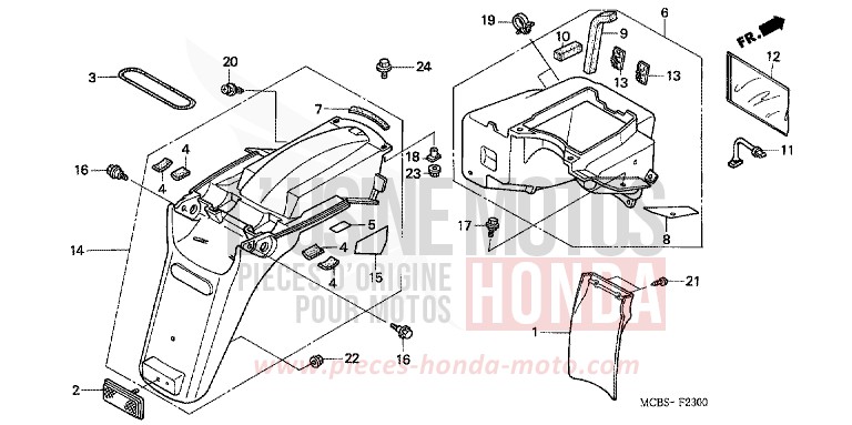 REAR FENDER for Transalp 650 PEARL BREEZY BLUE (PB341E) from 2004